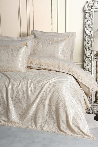 Chi Chi Çift Kişilik Pikeli Nevresim Takımı Silva Pudra - 5