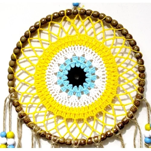 Sarı Motifli Renkli Boncuklu El Yapımı Duvar Süsü - 2