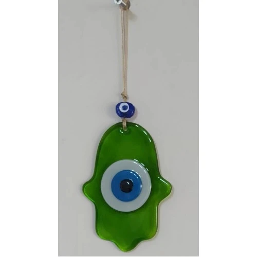 Nazar Boncuklu Yağ Yeşili Renginde Fatma Ana Bereket Eli Cam Duvar Süsü - 2