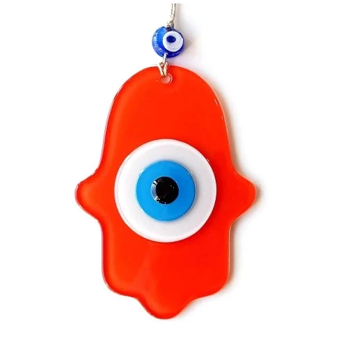 Nazar Boncuklu Turuncu Fatma Ana Bereket Eli Cam Duvar Süsü - 3