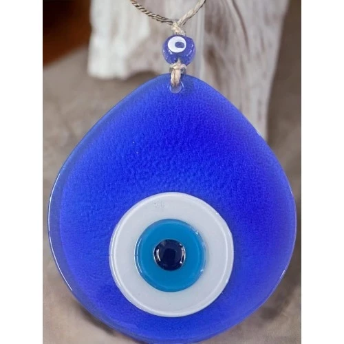 Orta Boy Şeffaf Mavi Damla Desen Nazar Boncuklu Duvar Dekoru Cam Duvar Süsü - 4