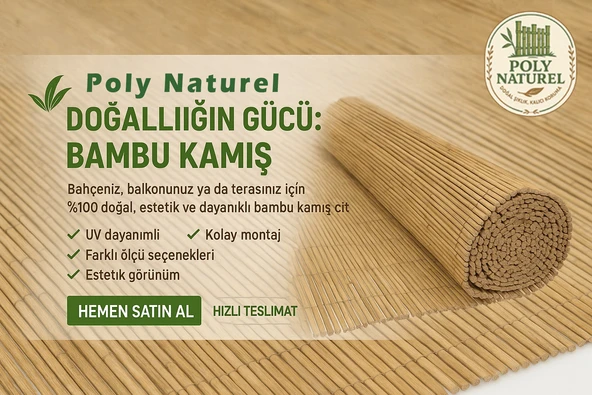 POLYNATUREL Kamış Çit Bambu Hasır Yükseklik 1,50 Metre En 5,00 Metre Doğal Kamış Gölgelik 1,50 x 5 Metre - 1