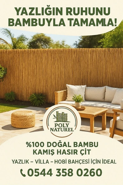 POLYNATUREL Kamış Çit Bambu Hasır Yükseklik 2,00 Metre En 5,00 Metre Doğal Kamış Gölgelik 2x5 Metre - 10