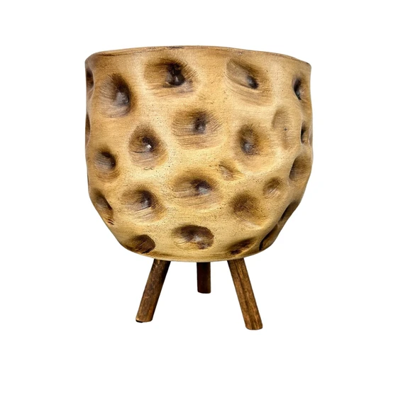 Bitki Tasarımı Ev Dekorasyon Aksesuar Naturel Desenli Toprak Saksı Saksılık Salon Çiçeklik 3 Ayaklı 19 CM ürün görseli