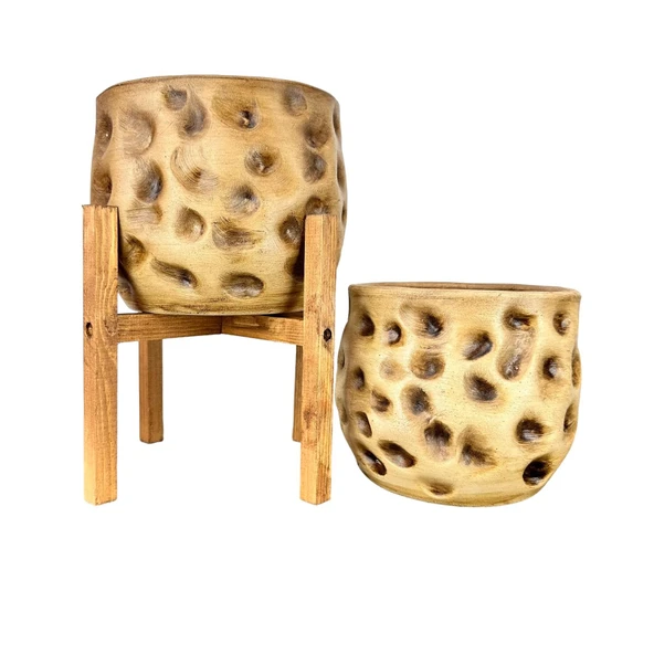 Bitki Tasarımı Ev Dekorasyon Aksesuar Naturel Desenli Toprak Saksı Saksılık Salon Çiçeklik İkili Set 4 Ayaklı - Ayaksız 19 CM ürün görseli