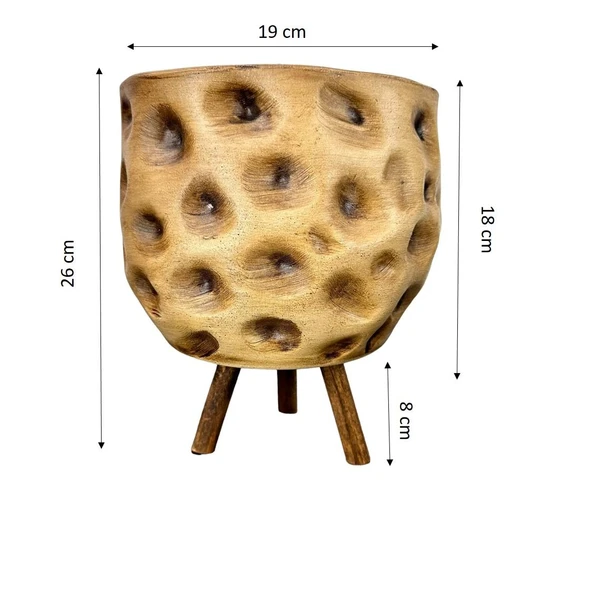 Bitki Tasarımı Ev Dekorasyon Aksesuar Naturel Desenli Toprak Saksı Saksılık Salon Çiçeklik 3 Ayaklı 19 CM - Resim 2