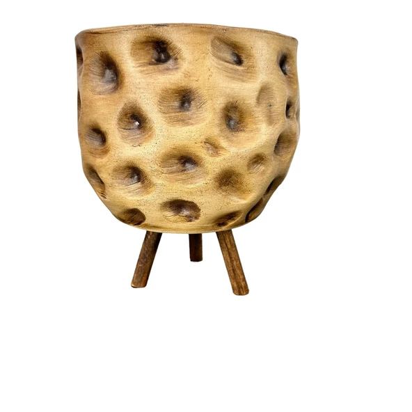 Bitki Tasarımı Ev Dekorasyon Aksesuar Naturel Desenli Toprak Saksı Saksılık Salon Çiçeklik 3 Ayaklı 19 CM - Resim 4