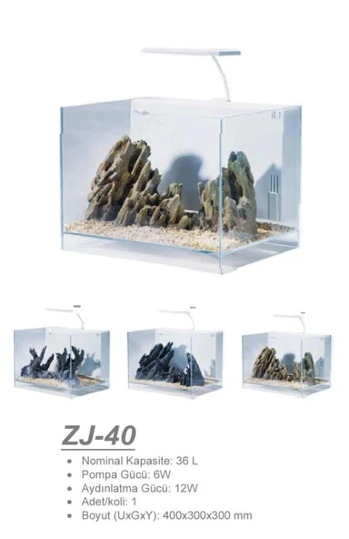 Jeneca ZJ-40 Akvaryum+Dekor 40x30x30 Cm (36L)) - 2