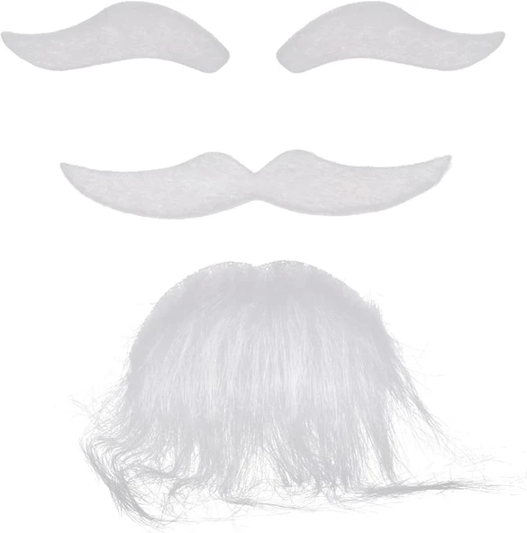 Beyaz Renk Kendinden Yapışkanlı Takma Sakal Bıyık ve Kaş Seti - Resim 4