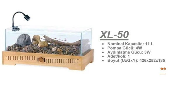 Jeneca XL-50 Akvaryum+Dekor 42,3x25,2x18,5 Cm (11L) - 2