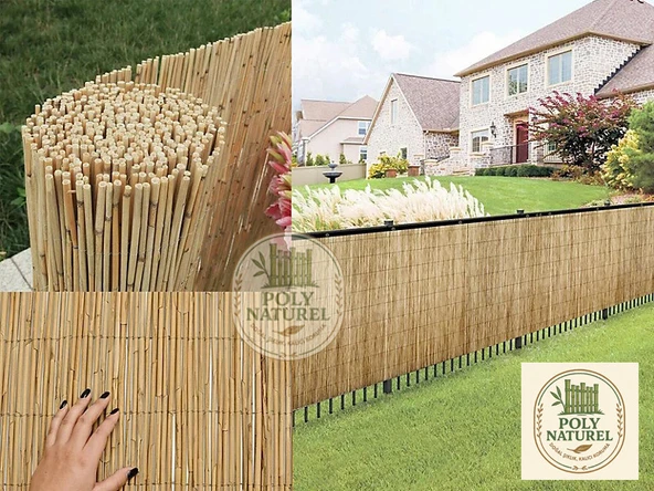 POLYNATUREL Kamış Çit Bambu Hasır Yükseklik 2,50 Metre En 5,00 Metre Doğal Kamış Gölgelik 2,5x5 Metre - 5