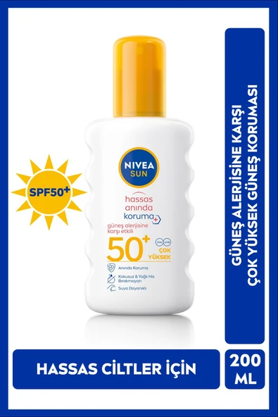 Nivea Sun Hassas Anında Koruma Güneş Koruyucu Sprey SPF50 200 ml - Resim 3