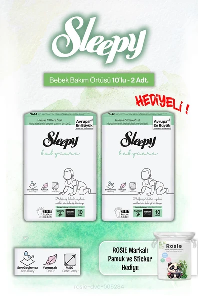 2'li Sleepy Babycare Bebek Bakım Örtüsü 10'lu ve Rosie Pamuk Hediye ürün görseli