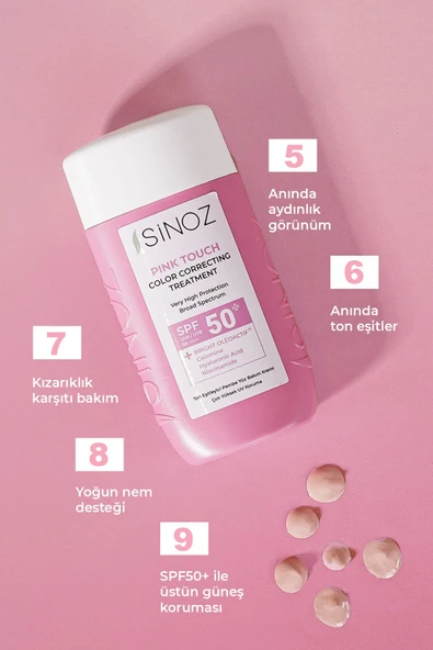 Sinoz Pink Touch Anında Ton Eşitleyici Onarıcı Nemlendirici Pembe Yüz Güneş Kremi Spf50 50 ml - 6