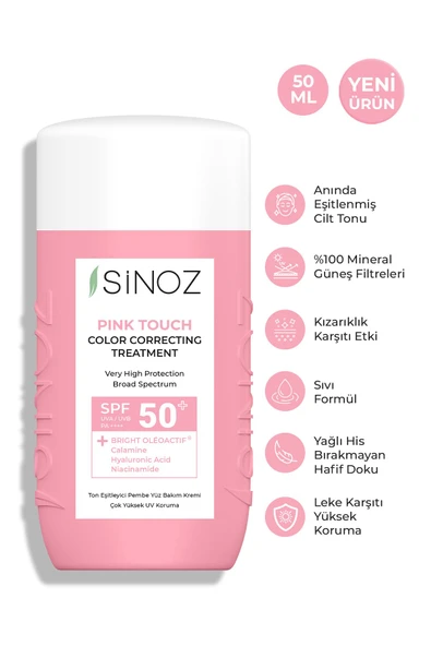 Sinoz Pink Touch Anında Ton Eşitleyici Onarıcı Nemlendirici Pembe Yüz Güneş Kremi Spf50 50 ml - 4