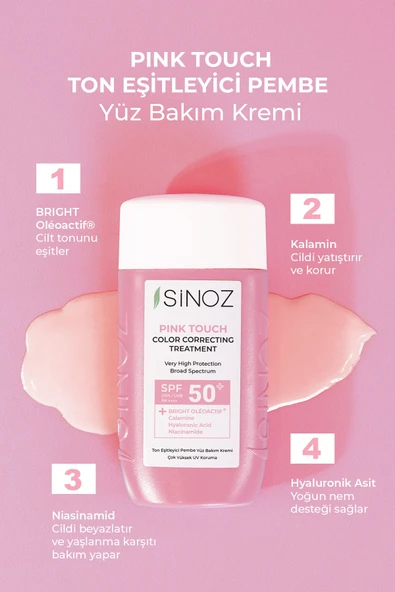 Sinoz Pink Touch Anında Ton Eşitleyici Onarıcı Nemlendirici Pembe Yüz Güneş Kremi Spf50 50 ml - 5