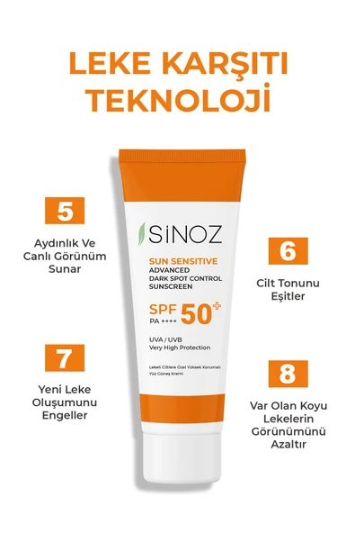 Sinoz Yeni Nesil Filtreler Hibrit Formül Koyu Cilt Lekelerine Etkili Sıvı Yüz Güneş Kremi PA++++ SPF50+ 50 ml - 4