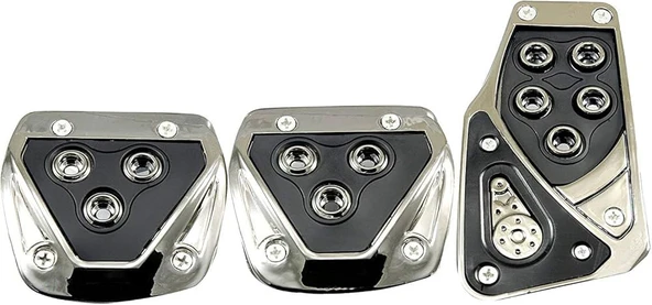 Üniversal Araç Debriyaj-Fren-Gaz Pedal Seti Metalijk Dekoratif Krom Görünüm