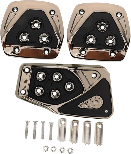 Üniversal Araç Debriyaj-Fren-Gaz Pedal Seti Metalijk Dekoratif Krom Görünüm - 2