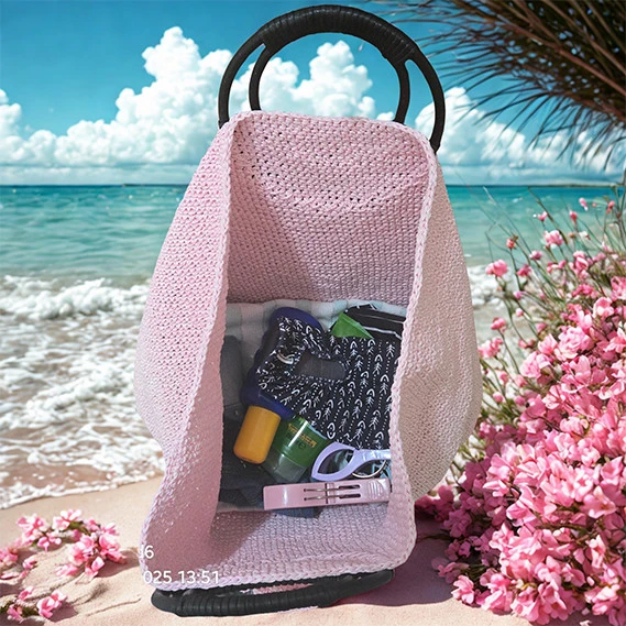 Pembe Gül detaylı Kağıt İp Plaj Çantası - Resim 3