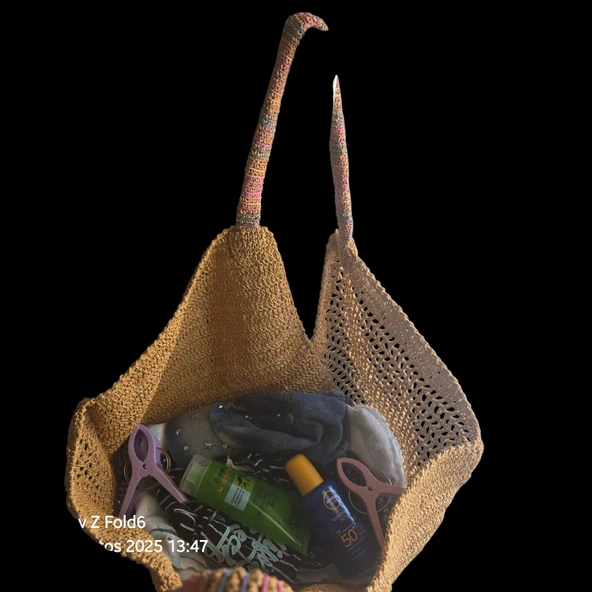 Renkli Saplı Kağıt İp Plaj Çantası - Resim 5