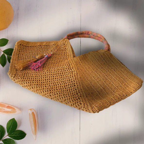 Renkli Saplı Kağıt İp Plaj Çantası - Resim 3