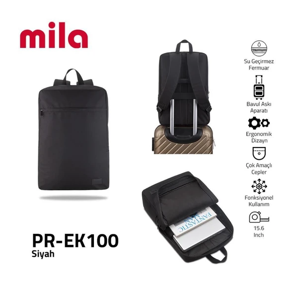 Classone Mila PR-EK100 15,6' Su Geçirmez Kumaş Fermuar  Okul Sırt Çantası - Resim 5