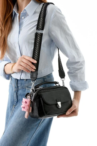Vegan Deri Kadın Postacı Çanta 21*15 Cm Yıkama Suni Deri Omuz Çantası Çapraz Askılı Çanta - 10