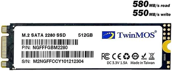 TwinMOS 512GB NGFFFGBM2280 M.2 2280 SATA3 SSD (580Mb-550Mb-s) 3DNAND Ssd Disk - Resim 3