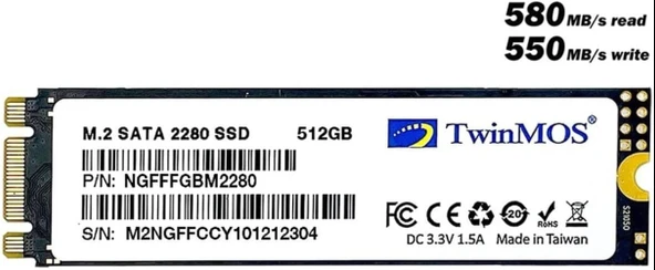 TwinMOS 512GB NGFFFGBM2280 M.2 2280 SATA3 SSD (580Mb-550Mb-s) 3DNAND Ssd Disk ürün görseli