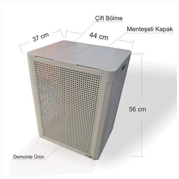 2 Gözlü Kapaklı Çamaşır Sepeti Kirli Sepeti - 4