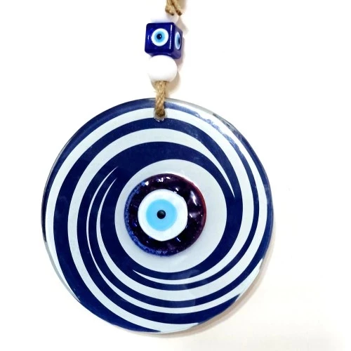 Nazar Boncuklu Lacivert Ve Beyaz Renkli Füzyon Cam Duvar Süsü - 2