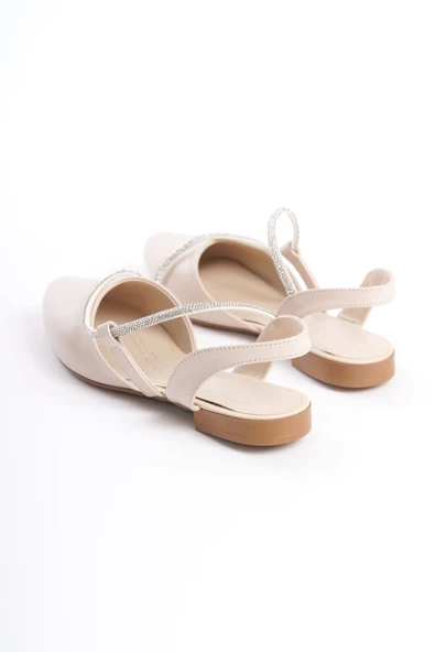 JET-HANNAH Lastikli Ortopedik Rahat Taban Taş Detaylı Kadın Babet Ayakkabı  CKT - Krem - Resim 5