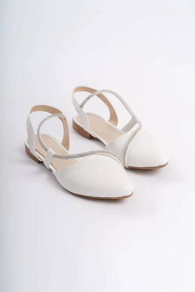 JET-HANNAH Lastikli Ortopedik Rahat Taban Taş Detaylı Kadın Babet Ayakkabı  CKT - Beyaz - Resim 4