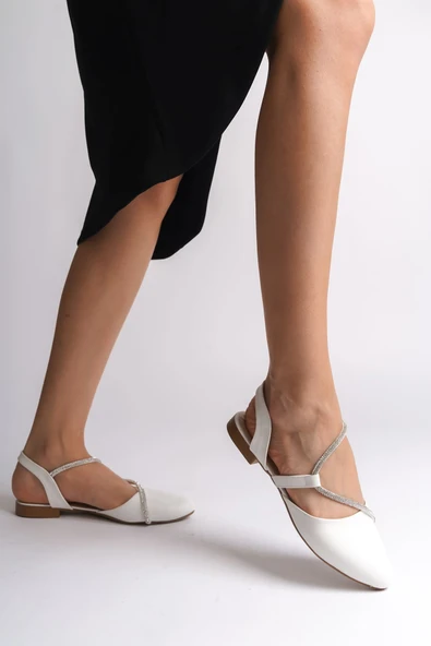 JET-HANNAH Lastikli Ortopedik Rahat Taban Taş Detaylı Kadın Babet Ayakkabı  CKT - Beyaz - Resim 3