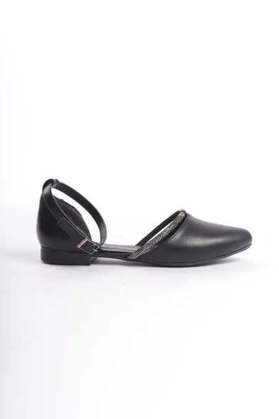 JET-MONICA Tokalı Ortopedik Rahat Taban Taş Detaylı Kadın Babet Ayakkabı  CST - Siyah - Resim 6