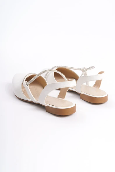 JET-HANNAH Lastikli Ortopedik Rahat Taban Taş Detaylı Kadın Babet Ayakkabı  CKT - Beyaz - Resim 5