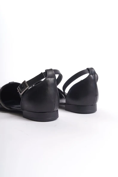 JET-MONICA Tokalı Ortopedik Rahat Taban Taş Detaylı Kadın Babet Ayakkabı  CST - Siyah - Resim 5