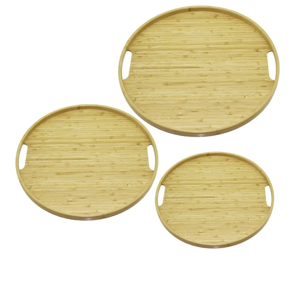 YUVARLAK - 3 BOY BAMBU AHŞAP TEPSİ SETİ 30--35--38CM (5232) - 1
