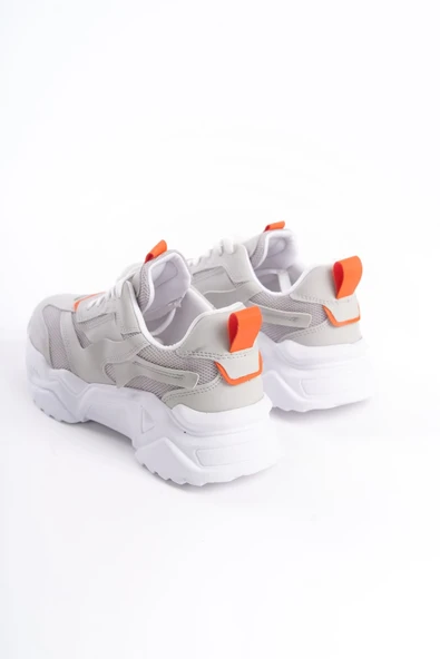 JET-TOKYO Bağcıklı Ortopedik Taban Triko Detaylı Kadın Spor Ayakkabı  TBT - Gri/Turuncu - Resim 5