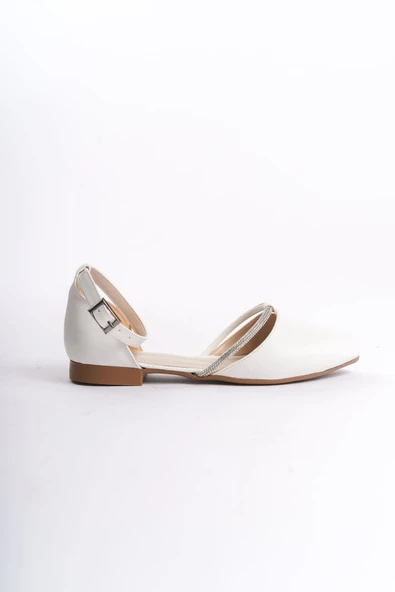 JET-MONICA Tokalı Ortopedik Rahat Taban Taş Detaylı Kadın Babet Ayakkabı  CKT - Beyaz - Resim 6