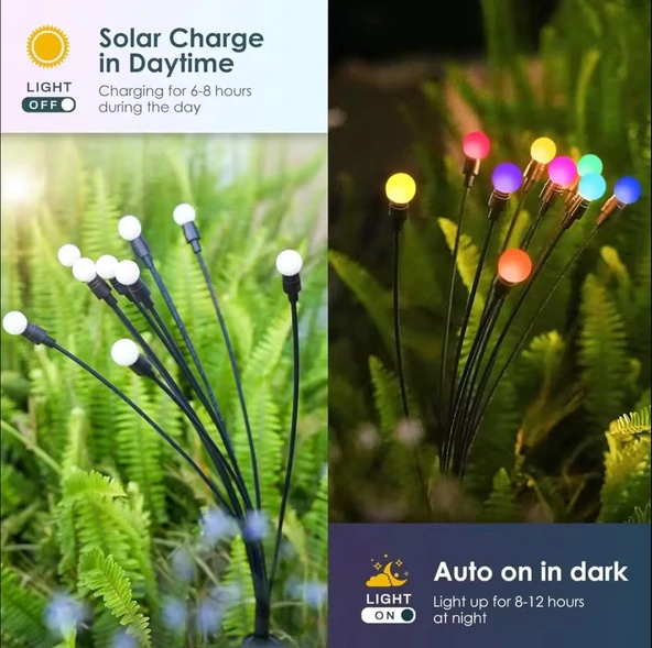 SOLAR 8 TOP ÇOK RENKLİ ATEŞ BÖCEĞİ LED BAHÇE AYDINLATMA SOLAR RGB BAHÇE SÜSÜ - 5