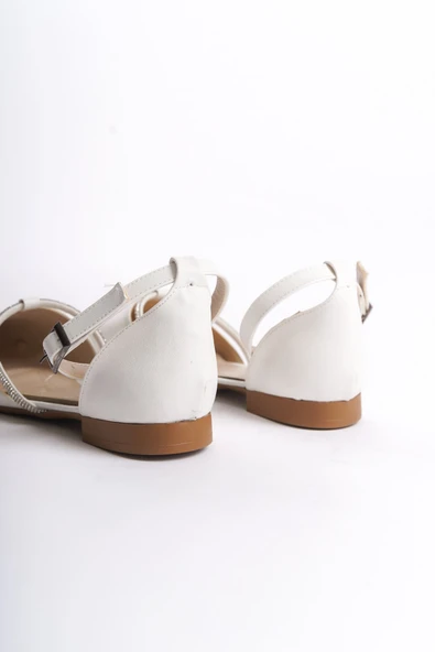 JET-MONICA Tokalı Ortopedik Rahat Taban Taş Detaylı Kadın Babet Ayakkabı  CKT - Beyaz - Resim 5