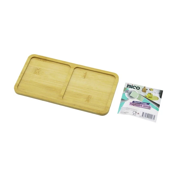 DİKDÖRTGEN 2 BÖLMELİ AHŞAP BAMBU YAĞDANLIK ALTLIK MİNİ TEPSİ 12 X 23.4 X 0.8CM (5232) - 1