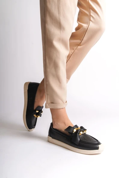 JET-LYDIA Bağcıksız Ortopedik Rahat Taban Çiçek Desenli Kadın Babet Ayakkabı  CKT - Siyah - Resim 3