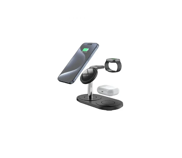 3 in 1 Kablosuz Wireless Hizli Şarj Standi 15W Siyah - 2