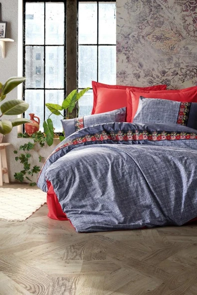 Folk Art Çift Kişilik Nevresim Takimi Lacivert ürün görseli