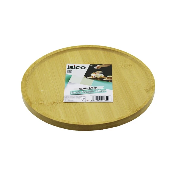 YUVARLAK=24.5CM AYAKLI=4CM KENARLI YÜZEY AHŞAP BAMBU SUNUM TEPSİSİ - MİNİ SOFRA (5232) - 1