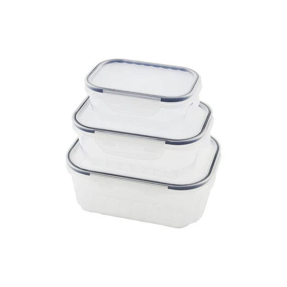 3PCS QUİCK SIZDIRMAZ SAKLAMA KABI SETİ ŞEFFAF KAP - BUĞULU-CONTALI KAPAK  500-1000-1700ML (5232) - 1