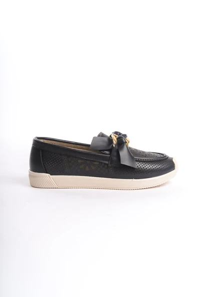 JET-LYDIA Bağcıksız Ortopedik Rahat Taban Çiçek Desenli Kadın Babet Ayakkabı  CKT - Siyah - Resim 6